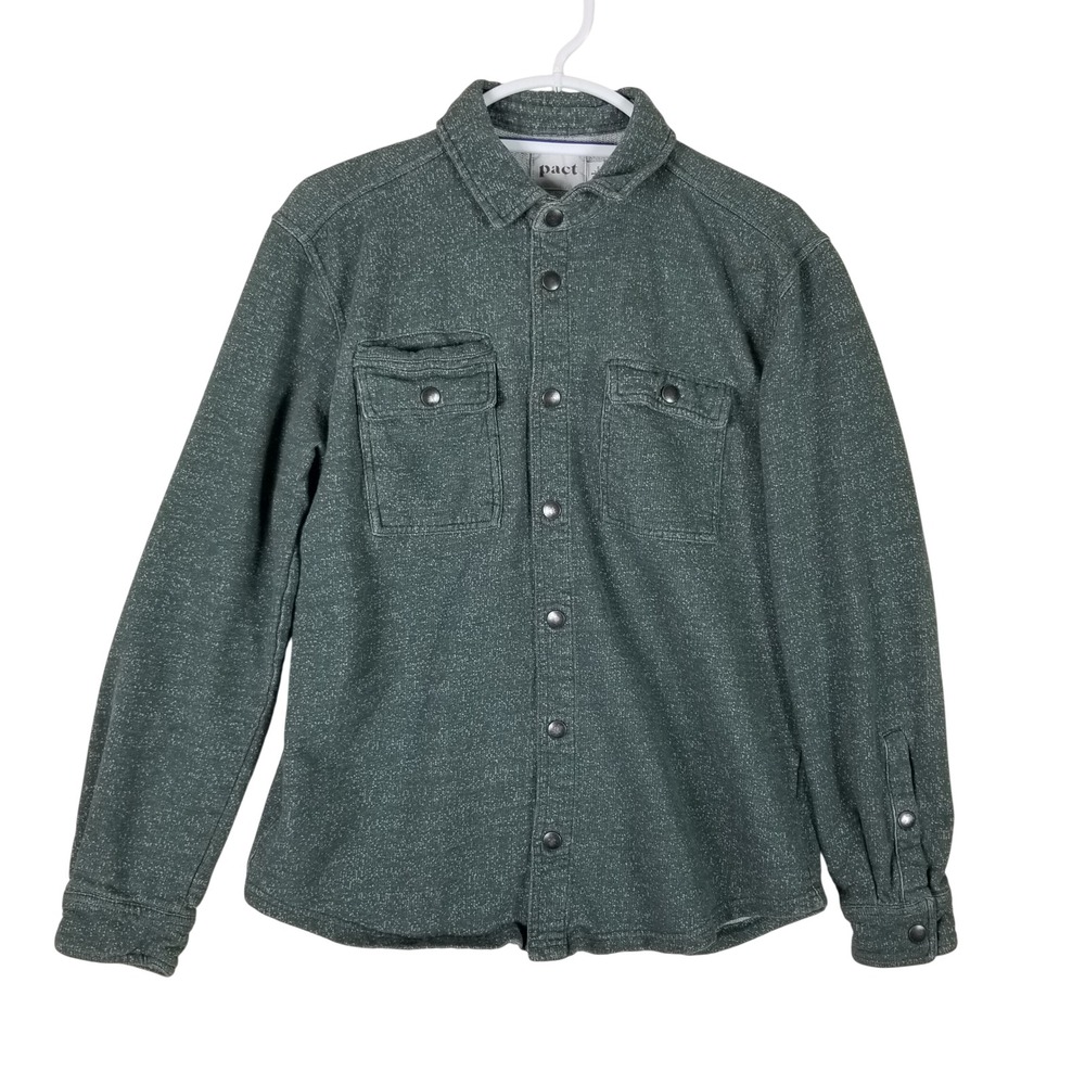 Pact Button Down Shirt Women Large Green Organic Cotton Snap Front Utility